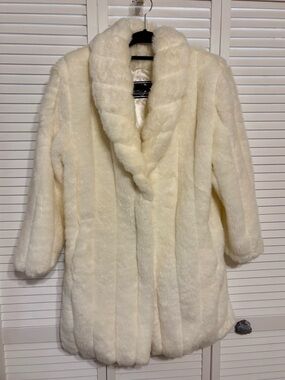 Silk and Sable Cream Faux Mink Fur Coat with Shawl Collar
